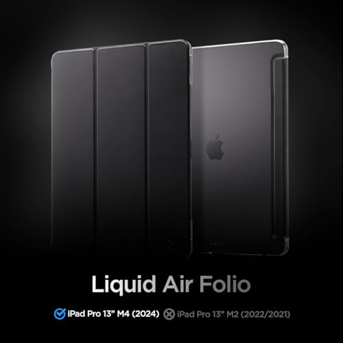Image of Spigen for iPad Pro 13 Inch Case M5 /M4 (2025-2024), Liquid Air Folio Protective Tri-Fold Cover with Transparent Back, Supports Auto Wake /Sleep, Black