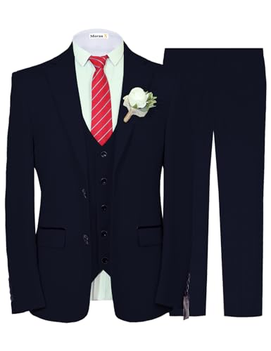 MoranX Men's Suits Slim Fit 3 Piece Wool Twill Formal Jacket+Waistcoat+Trousers Wedding Blazer Party
