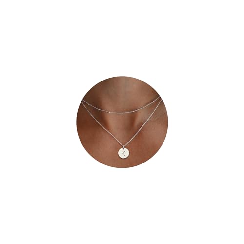 M MOOHAM Silver Initial Necklaces for Women - Dainty K Initial Layered Necklaces for Women Trendy Dainty Silver Necklace for Women Initial ecklaces for Women Silver Jewelry Set for Women Jewelry