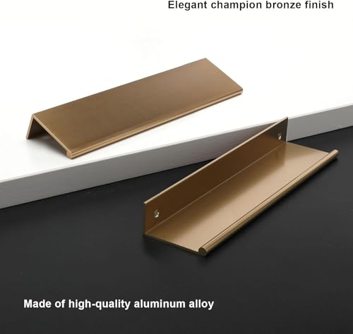 Image of Rergy 30 Pack 5 inch Cabinet Pulls Champagne Bronze Finger Pulls for Cabinets | Aluminum Alloy Champagne Gold Edge Pulls Modern Cabinet Handles for Kitchen, Cupboard, Drawers, Dressers, Screws Included
