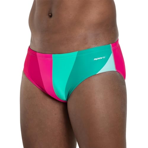 Sporti x She is Limited Edition Melanin Swim Brief - Mens Swim Briefs - Athletic Swimsuit Training for Swimmers - Competition Pool Training Briefs for Men - Rainbow - 38