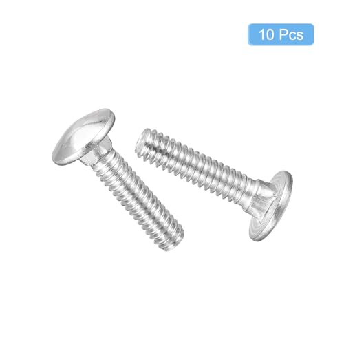 Image of uxcell 1 /4-20x1 Carriage Bolt, 10pcs Round Head Square Neck Screws, 304 Stainless Steel, Fully Threaded, Silver