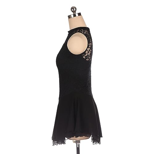 Vestido de Patinação Artística, Malha de Renda Preta Sem Mangas Competição de Patinação Artística Tr