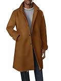 Runcati Mens Trench Coat Notched Collar Single Breasted Mid Long Peacoat Slim Fit Winter Warm Chunky Overcoat