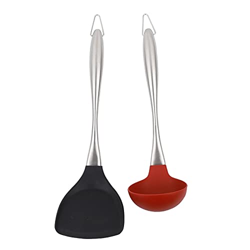 ICOBES Acero inoxidable Silicona Cocina Vajilla 2 Sets, Buena Temperatura Confirmación, Espátula,...
