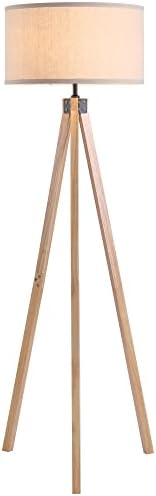 OUTON Floor Lamp With Shelves,Modern Dimmable Wood Standing Lamp With