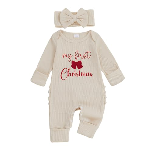 My First Christmas Baby Girl Outfit Newborn Santa Onesie Waffle Knit Sweater Romper Jumpsuit Cute Infant Clothes