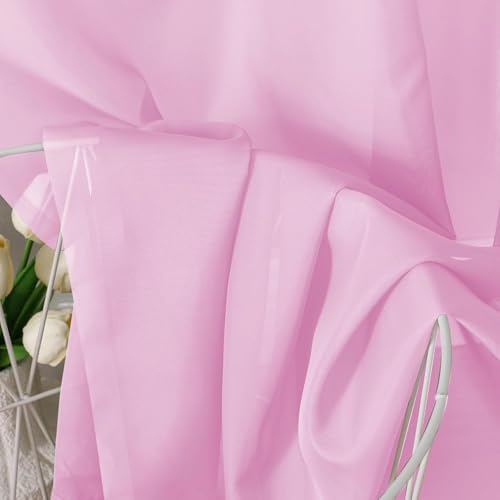 Image of Chyhomenyc Pink Sheer Curtains 108 Inches Long - Light Filtering Voile Extra Long Panel Drapes for Floor to Ceiling Window, Elegant Soft Living Room Curtains, Each 42Wx108L Inch, 9FT, 2 Panels