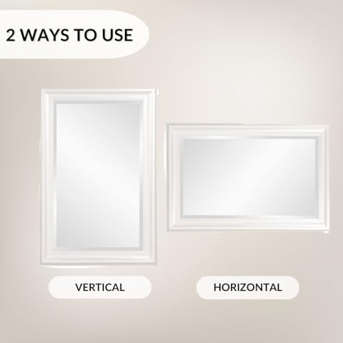 Image of Howard Elliott Collection George Rectangular Glossy White Wall Mirror, Rectangle Hanging Wood Framed Vanity Mirrors for Home Decor, Living Room, Bathroom, Bedroom, or Hallway, 24 x 36 Inch