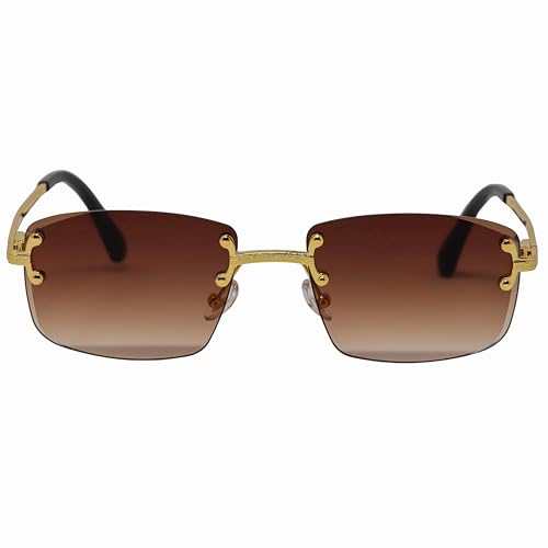 Image of Retro Rimless Rectangle Glasses Vintage Square Metal Wire Frame Trendy Hip Hop Frameless Style for Men and Women