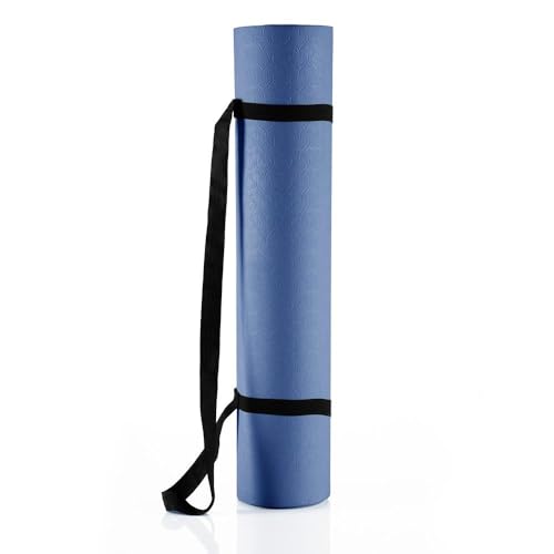 Image of Wakefit Yoga Mat | Anti Slip Double Layered | 72 X 24 inch | 6 mm Thick | Navy & Black Grey Mantra | With Strap