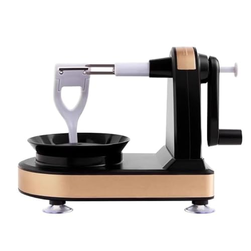 アップル 2点セット ピーラー リンゴ りんご皮むき器 吸盤付き フルーツカッター 野菜 果物 手動 回転式 くるくる皮むき器 吸盤付き アップルカッター仕切り 使いやすい、時間節約と省力化 キッチン用品 (アップルピーラー(ブラック/ゴールド)+ スライ