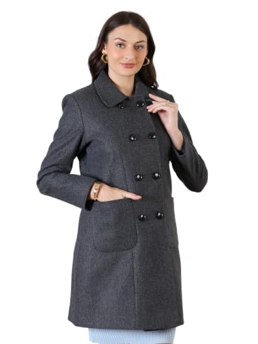 Image of CHKOKKO Women Classic Long Winter Coat Double Breasted | Knee Length Design with a Sophisticated Spread Collar and Convenient Front Pockets for All Occasions