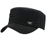 Men's Cotton Flat Top Peaked Baseball Twill Army Millitary Corps Hat Cap Visor (Black-Three Holes)