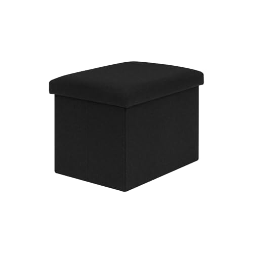 Bonlife Black Ottoman Storage Box - Foldable Rectangular Footstool for Living Room, Kids Toy Chest with Lid, Multi-Use Seat & Storage, 42x32x32 cm