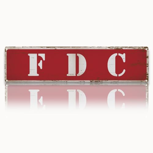 Vintage Metal Tin Warning Sign, FDC Fire Department Connection Sign, Utility Warning Wall Decor for Building Mechanical Room, Vintage Metal Tin Rustic Wall Signs, 15.7 x 3.9 inch