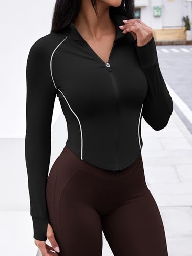 Image of GYM RAINBOW Womens Snatched Workout Jackets Lightweight Zip Up Slim Fit Gym Track Athletic Jackets with Thumb Holes