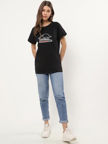 Image of Bewakoof Women's Graphic Printed 100% Cotton T-Shirt - Boyfriend Fit, Round Neck, Half Sleeve Relaxed Fit