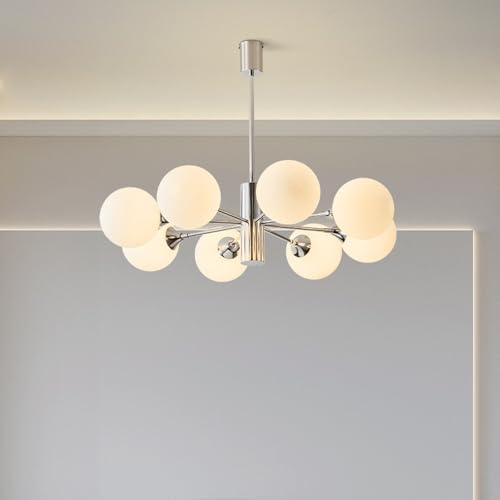 Lustres 3/5/8 Lumières Lustre Mid Century Chrome Suspension Luminaires Avec Abat-jour En Verre Lampe Suspension Réglable En Hauteur En Métal Fer Suspension...