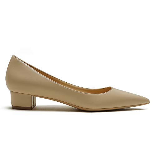 LEMUTISME Women's Classic Pointed Toe 1 Inches Comfort Slip On Low Chunky Heel Dress Pumps Shoes for Office3
