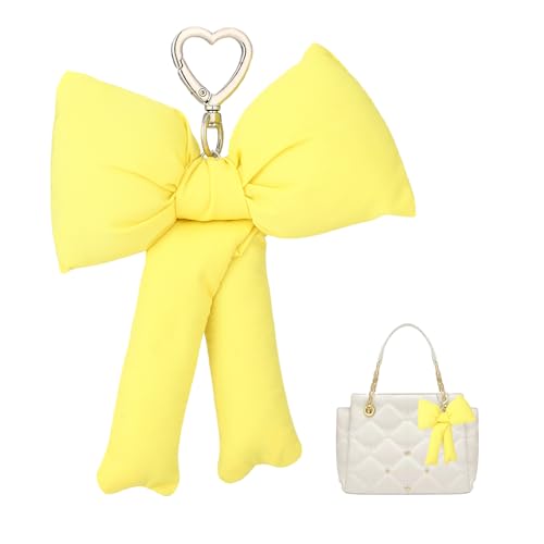 Image of Pink Bow Keychain Bag Charms Y2K Bowknot Plaid Keychains Coquette Aesthetic Purse Handbag Backpacks Charms (Yellow)
