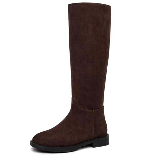 Image of Women's Knee High Boots Flat Round Toe Low Heel Tall Boots Side Zipper Fall Riding Long Boot