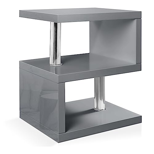 Blisswood High Gloss Coffee Table Small Side table With Storage Shelves, S Shape Tier Sofa End Table With Led RGB Lights Rectangle For Living Room Furniture (Grey) - Image 8