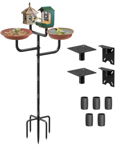 Sungaryard 4 Holders Upgrade Bird House Pole with 90inch for Outdoor Bird Feeder Bath, Heavy Duty Adjustable Birdhouse Stand with 4 Plates & 5 Prong Base for Garden, Yard(NO Birdhouse & Birdbath)