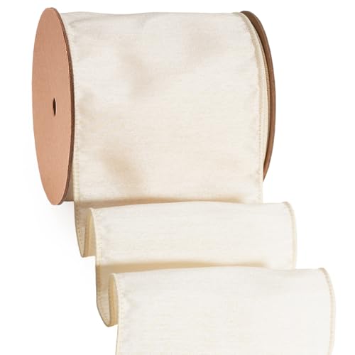 LaRibbons Ivory Ribbon Wired 4 Inch x 10 Yards Dupioni Ribbon with Wired Edge for Wreaths Bows and DIY Decorations