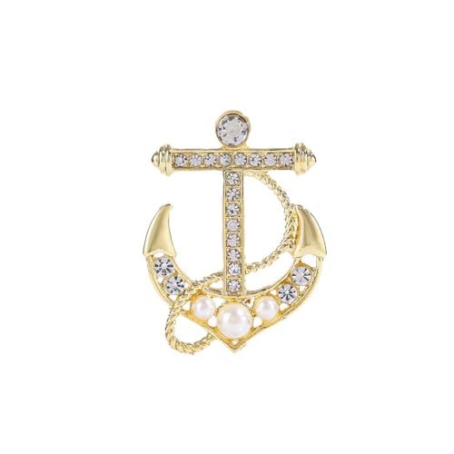 Image of Personality Pearl Crystal Anchor Fashion Brooch Pin Women's Clothing Accessories Jewelry Crystal Boat Anchor Brooch Rudder Brooch Pin