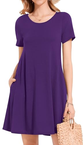 Image of Womens Summer Dresses Beach Casual Loose Tshirt Floral Short Sleeve Flowy Pockets Sundresses 2026