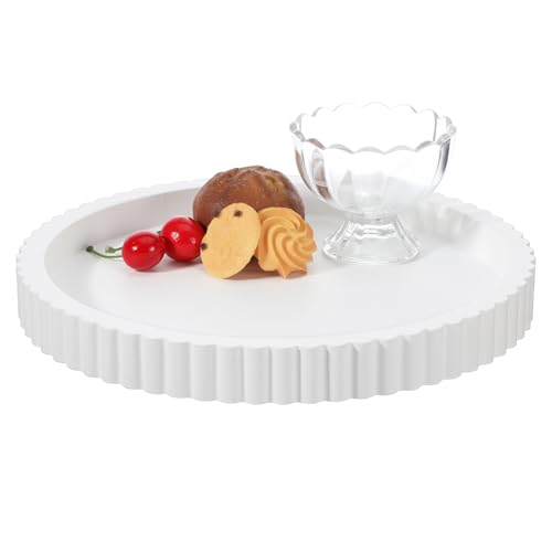 11 in Decorative Tray for Coffee Table Tray Decor White Round Concrete Home Decor Serving Trays White Decorative-Tray for Coffee Dining Room Table-Entryway and Living Room Table