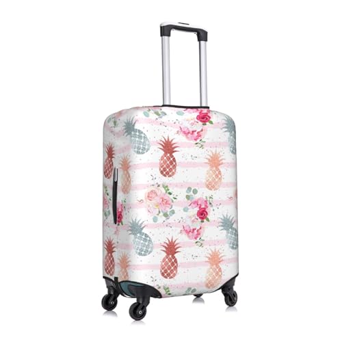 Striped Flower Pineapple Travel Luggage Cover for Suitcase Anti-Scratch Fashion Suitcase Protector Washable Elastic Baggage Covers Fits 18-21 Inch Luggage for Travel Beach Holiday2