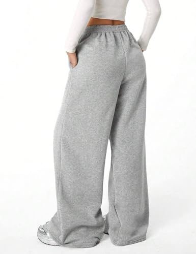 Women's Fleece Wide Leg Sweatpants Winter Warm Thermal Straight Leg Sweat Pants with Pockets3
