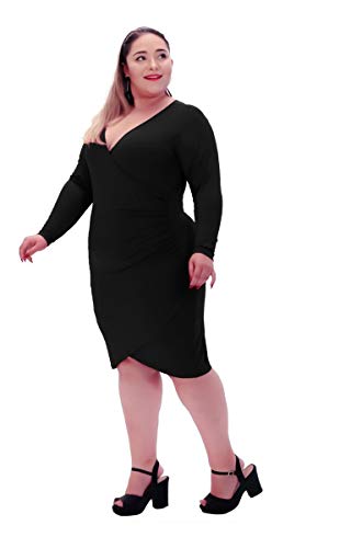 Vestido Transpassado Plus Size Malha Com Forro Ref:962 (PRETO, G1)