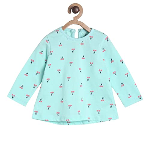 Image of miniklub Girls Sea Green & Black Printed Pure Cotton T-Shirt With Pyjamas