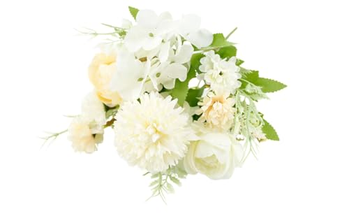 Ramo flores artificiales de peonias y hortensias para decoración hogar centro de flores cementerio centro de mesa arreglos florales bodas comuniones fiestas hoteles oficinas empresas (champán)