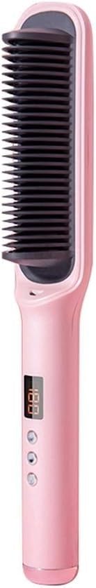 Peine alisador y rizador de cabello cerámico con tecnología iónica, 3 en 1: alisa, riza y cepilla miniatura 1