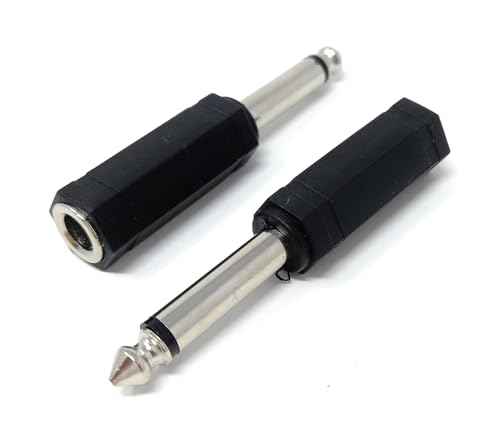 DRUT 2pcs 6.35mm 1/4 Mono Jack Plug to 6.35mm 1/4 Stereo Socket Cable Converter Adapter (Black)