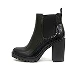Wildlederimitat/Kunstleder Soda Handschuh – Stiefelette mit Gummisohle, elastischer Gore und klobiger Absatz, Schwarz (schwarz/kroko-optik), 40 EU