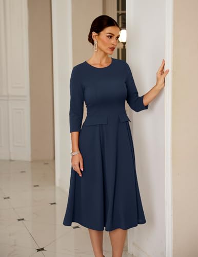 DRESSTELLS Women's Cocktail Dress, Formal Wedding Guest 50s Vintage Tea Party Ladies Church Fancy Fit Flare Gala Evening Gowns Navy M — view 4