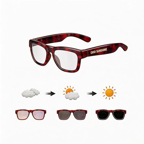 Image of OhO sunshine Smart Glasses,128G MP3 Bluetooth Sunglasses with Open Ear Speaker,AI Language Smart Glasses Translator Headset 164 Language Translation,Photochromic Lenses,