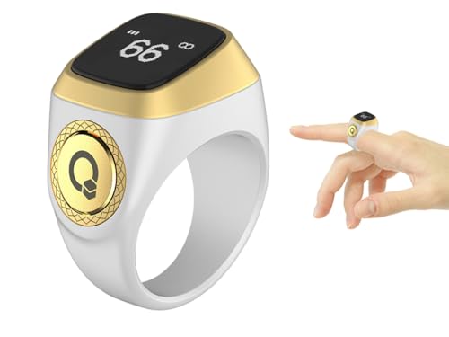 Abiyou Smart Ring Counter, Smart Tasbih Zikr Ring, Muslim Islamic Prayer Smart Rings, Tasbih Counter Smart Ring, Tasbeeh Smart Counter, Digital Electronic Smart Tally Counter for Prayer (White,20MM)
