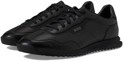 BOSS Men's Zayn Low Profile Leather Mesh Sneaker, Black Storm, 11 | Image 3