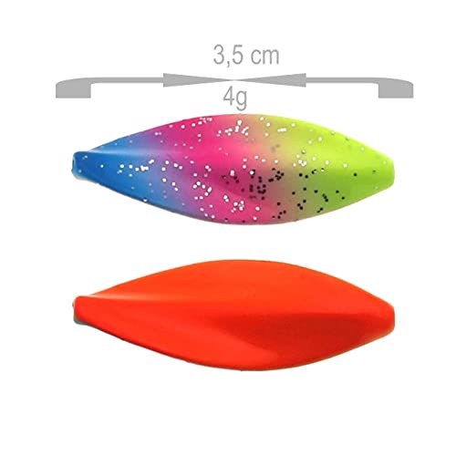 Njord Kalastus Inline Spoon forel 5 stuks in doos 4,5 g complete set met 5x haken en 5x kralen | UV actief | doorloopknipperlicht forelaas inline spoon inline doorloop lepels forel hengelset - Image 6