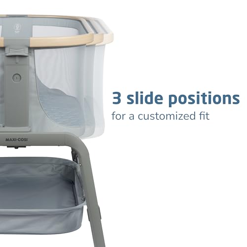 Image of Maxi-Cosi Iora Baby Bassinets Bedside Sleeper, Portable Bassinet, Infant Bedside Sleeper Crib, Height Adjustable, Breathable Mesh, Large Storage Basket, Classic Slate