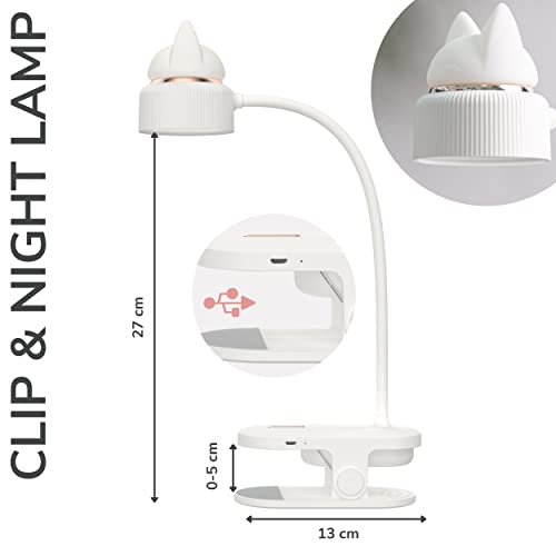 Lampada flessibile a clip e luce notturna / LED e USB ricaricabile / Lampada da lettura a clip / Lampada da lettura a clip per scrivania, laboratorio, letto o comodino - Bianco - Per bambini e adulti - Image 8