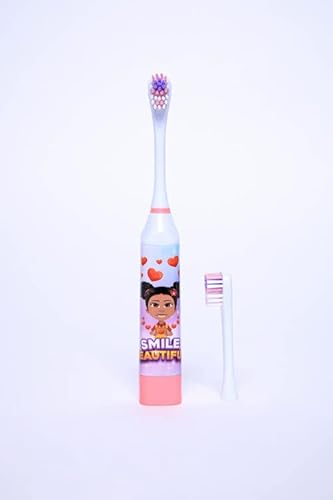 OUR REFLECTIONS Kids Battery Powered, 2 Toothbrush Heads, Soft Bristles, Ages 3 and up. Diversity Girl Nora, Boy John (Nora Electric Toothbrush, Pink)