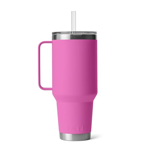 Image of YETI Rambler 42 oz Tumbler with Handle and Straw Lid, Travel Mug Water Tumbler, Vacuum Insulated Cup with Handle, Stainless Steel, Wildflower Fuchsia