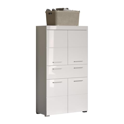trendteam smart living - Amanda - Hochschrank - Weiß Hochglanz - Badezimmerschrank breit mit 4 höhenverstellbaren Einlegeböden - (BxHxT) 73 x 130 x 31 cm - 4 Fächer und eine große Schublade trendteam smart living - Amanda - Hochschrank - Weiß Hochglanz - Badezimmerschrank breit mit 4 höhenverstellbaren Einlegeböden - (BxHxT) 73 x 130 x 31 cm - 4 Fächer und eine große Schublade